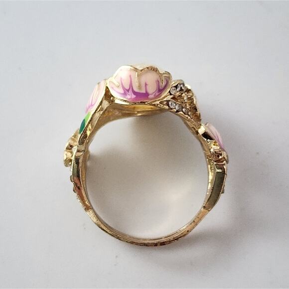 🌻3 For $18 Faux Opal Pink Flower Ring 925 - Picture 4 of 6